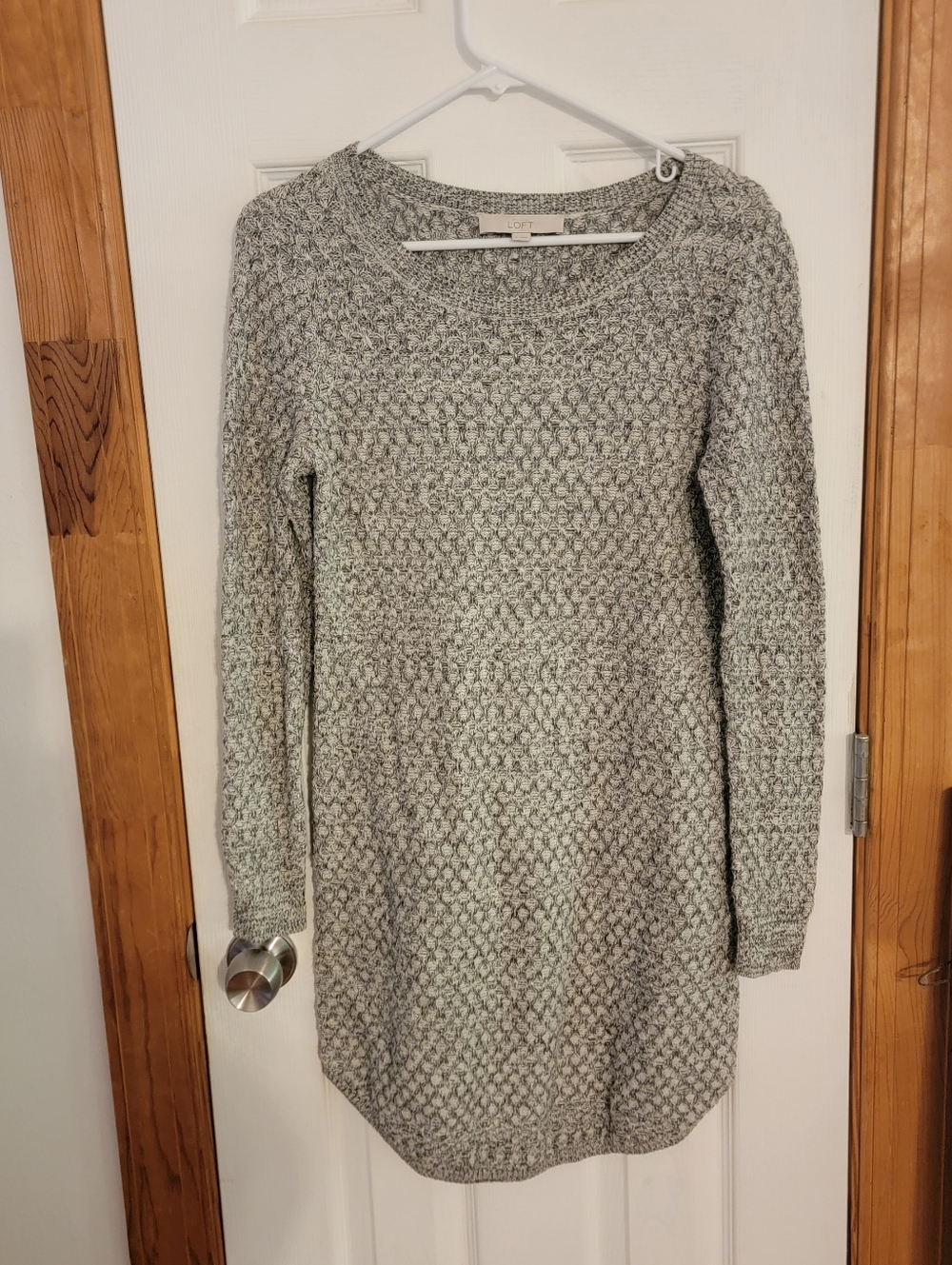 Ann Taylor Loft Sweater Dress Tunic Women's Cotton Rayon Camel Hair Gray S